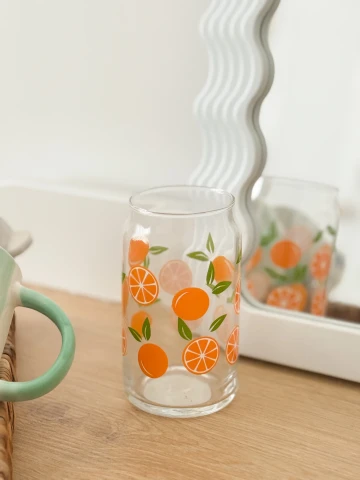 كوب شفاف رسمات برتقال🍊